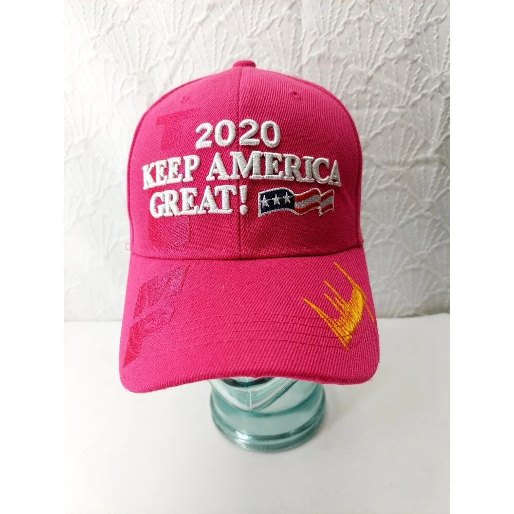 2020 Keep America Great Again Pink USA Flag Hook n Loop Hat